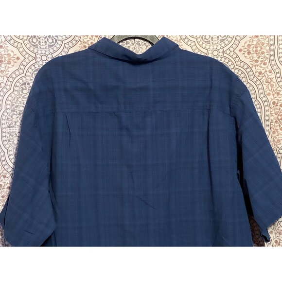 Haggar Mens XL Blue Checkered Short Sleeve Button-Down Shirt - Picture 5 of 11